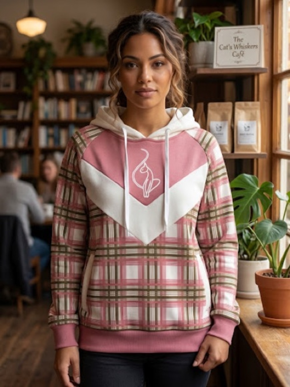 Vintage Baby Phat Pinkish Plaid Hoodie with Cream Chevron Accent